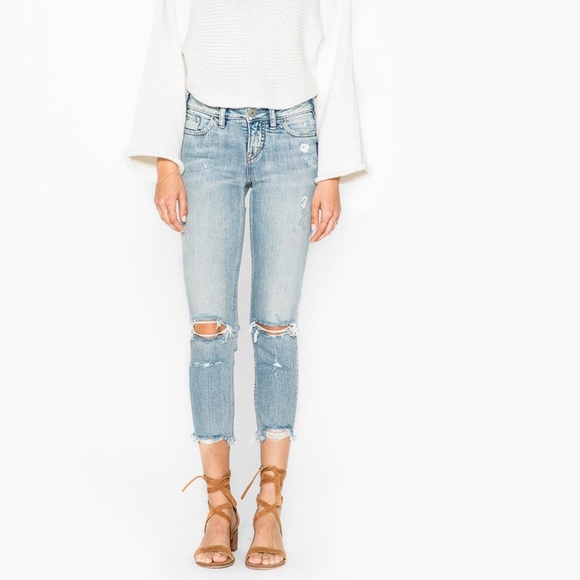 Silver Aiko Slim Crop Light Wash Sz 33 - Picture 1 of 12